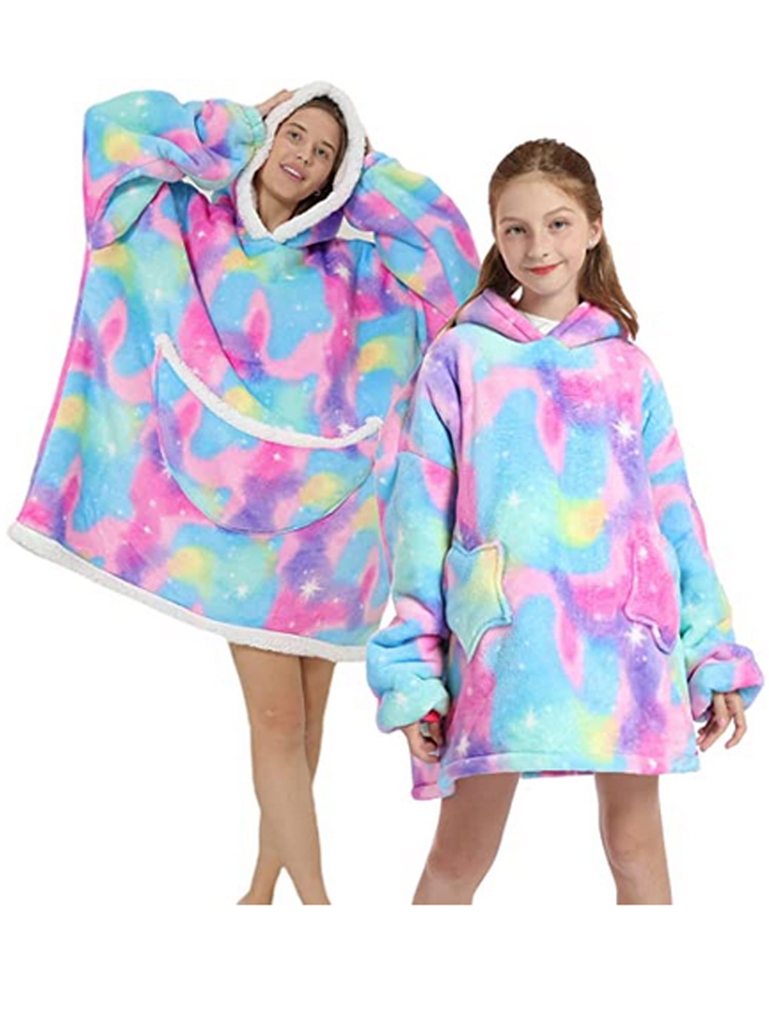 Shuttle tree Oversized Wearable Blanket Hoodie For Adult Kids Hooded Sherpa Sweatshirt With Front Pocket