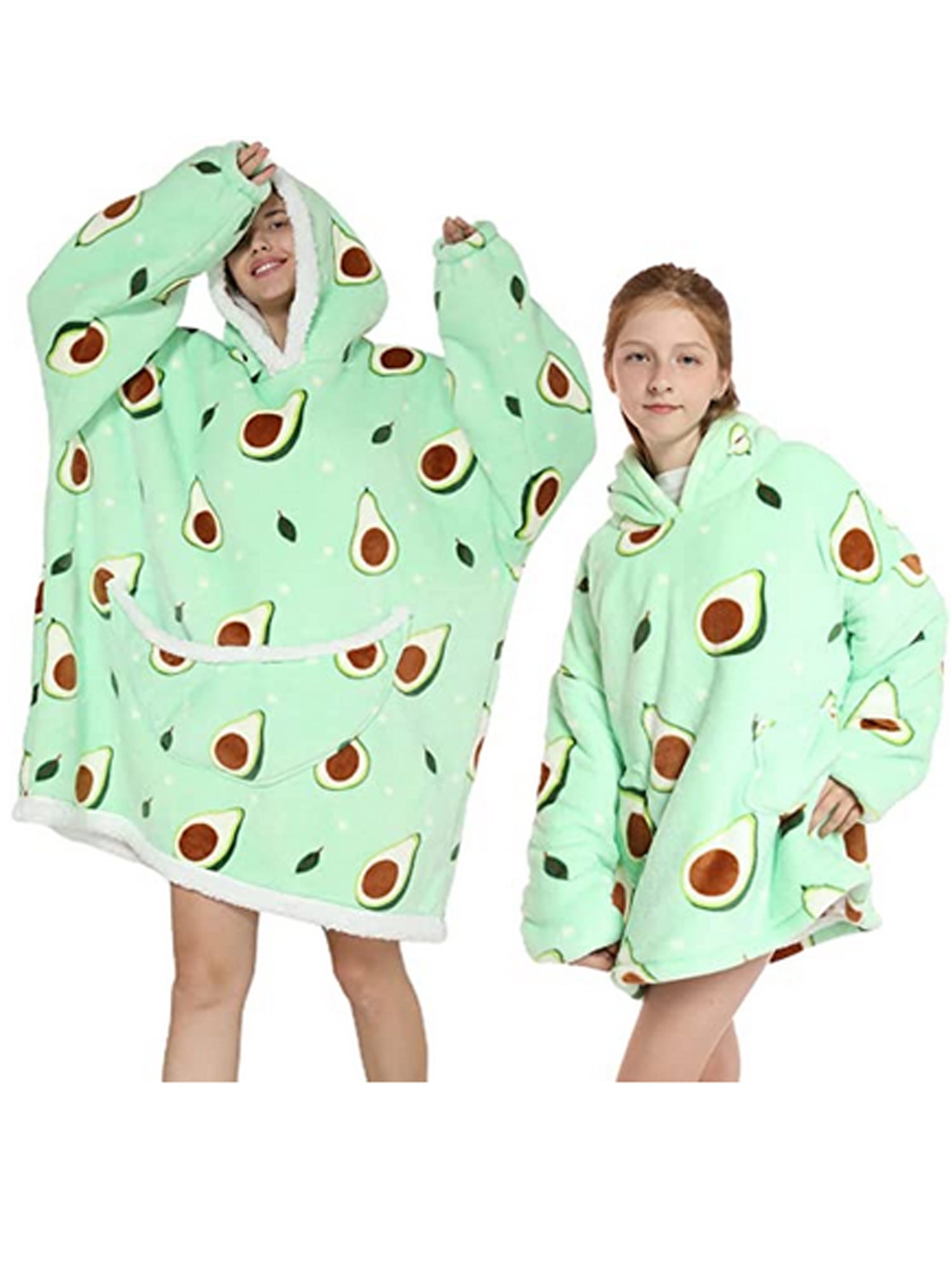 Shuttle tree Oversized Wearable Blanket Hoodie For Adult Kids Hooded Sherpa Sweatshirt With Front Pocket
