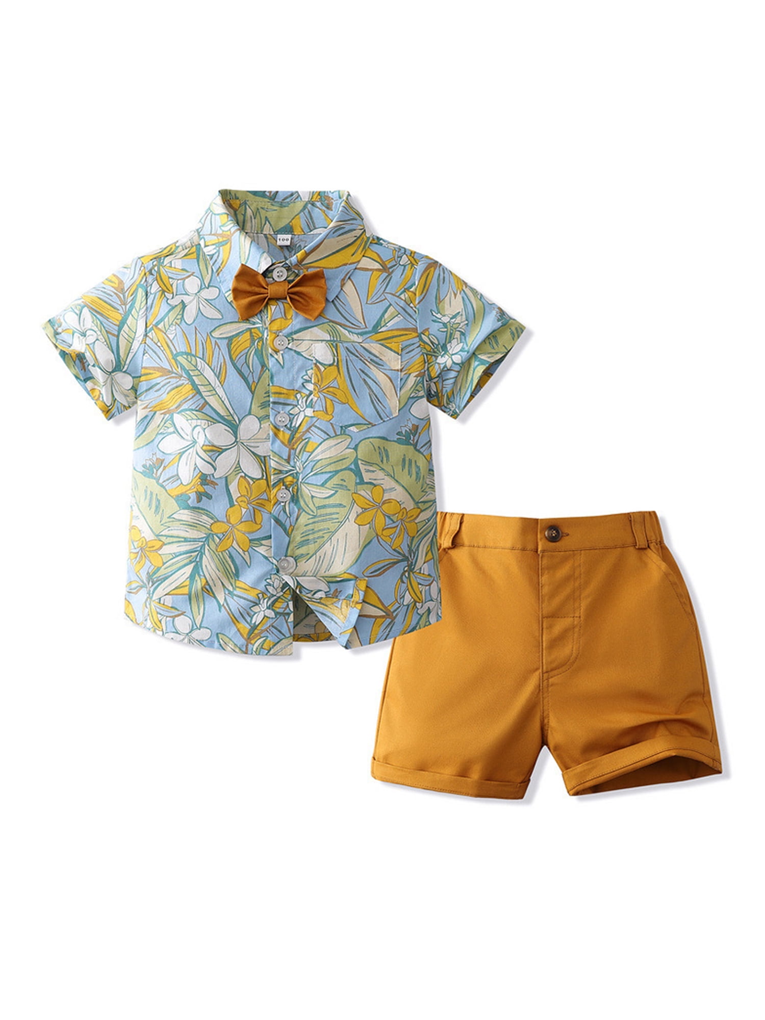 Shuttle tree Toddler Baby Boy Floral Short Sleeve Button Down Shirt Casual Shorts Set Summer