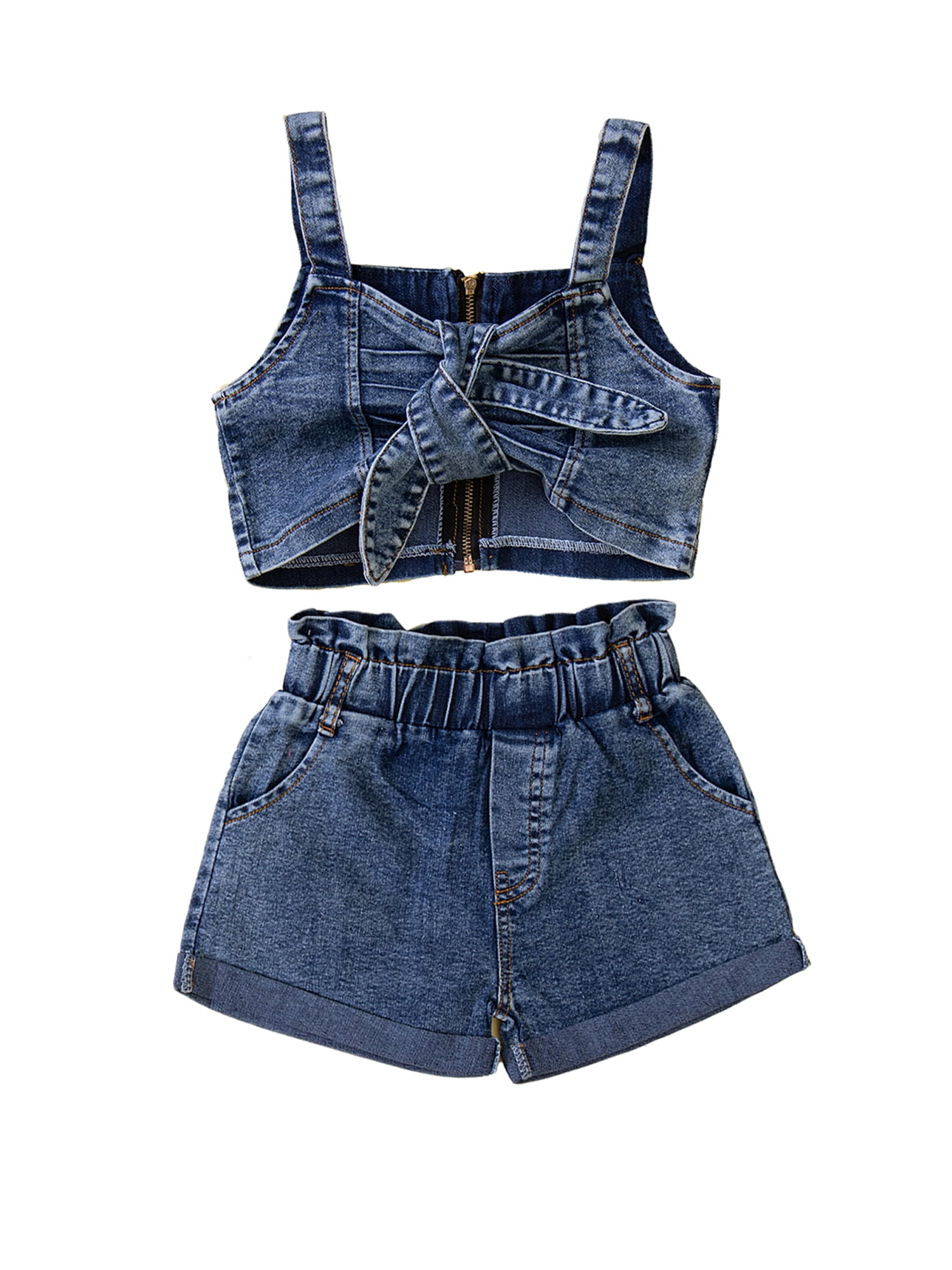 Toddler Girl Summer Outfit - Sleeveless Halter Top & Flared Bell Bottom Pants 2-Piece Set