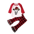 thumbnail image 1 of Shuttle tree Toddler Baby Girls Christmas Outfits Christmas tree Shirt +Plaid Ruched Ruffle Pants Fall Outfit, 1 of 7