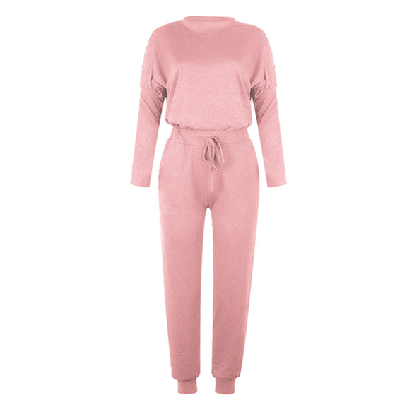 Shuttle tree Women Autumn Casual Sportswear Set Long Sleeve Pullover Drawstring Trousers 2Pcs Set