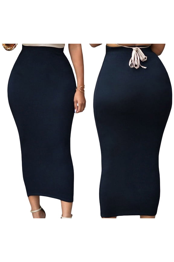 Women Muslim Thick High Waist Bodycon Straight Stretch Pencil Maxi Skirt