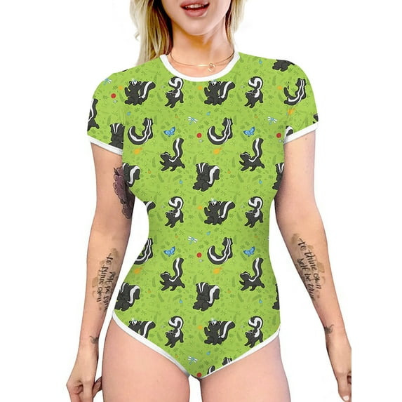 Shuttle tree Women's Adult Onesie Diaper Lover Button Crotch Romper Cartoon Printed Onesie Pajamas