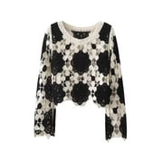 Shuttle tree Women's Summer Crochet Crop Top Floral Embroidery Knit Hollow Out Boho Tops Beachwear