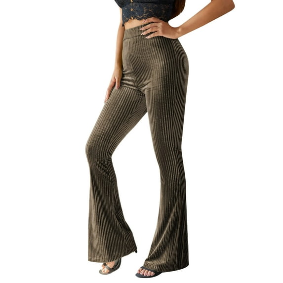 Shuttle tree Women's Velvet Elastic Waist Flare Pants Wide Leg Palazzo Long Trousers Bell Bottoms