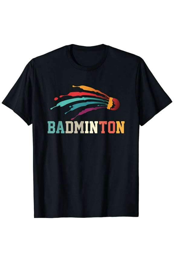 Shuttlecock Badminton Player Sports Colorful Short Sleeve T-Shirt Black Casual Tee