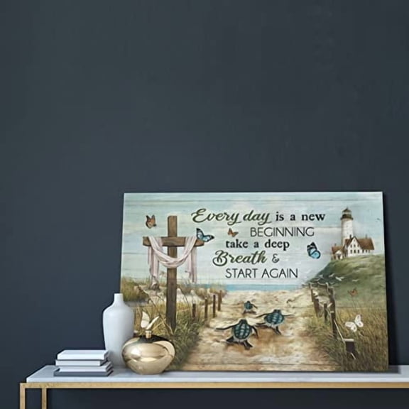 Shuweienphant Turtle Seaside Wall Art Cross Lighthouse Butterfly Pictures Decor Inspirational Quotes Canvas Painting Print Artwork Modern Home Framed for Living room Bedroom Bathro