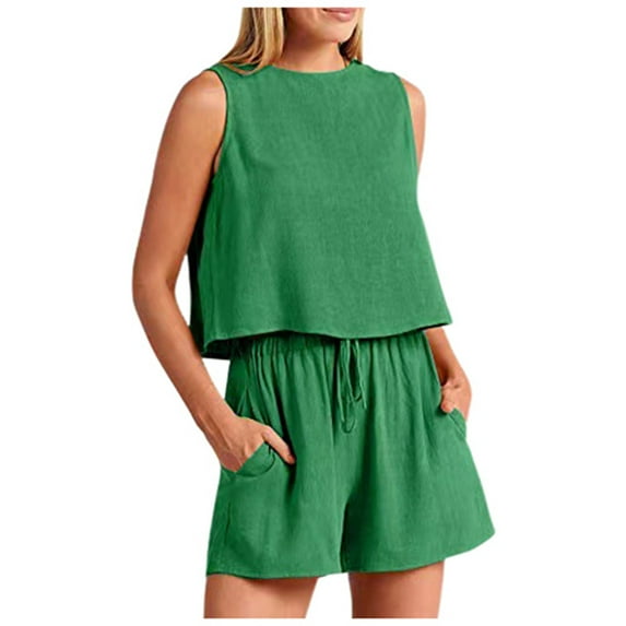 Shwomsmer Spring Summer Women's Casual Sleeveless Solid Color High Waist Loose Shorts Two Piece Set Cover up Dress