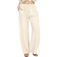 thumbnail image 1 of Shwomsmer Summer Pants for Women, Women's Linen Pants Elastic High Waist Drawstring Wide Leg Palazzo Yoga Trousers Dress Pants for Women Petite, 1 of 8