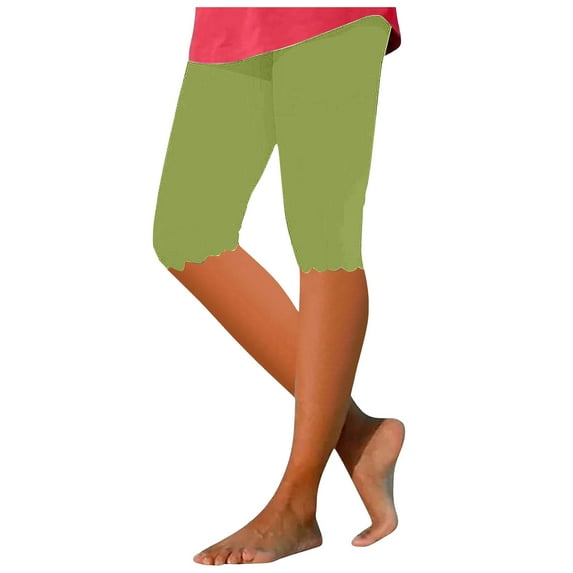 Shwomsmer Women Solid Color Knee Length Pants Summer Leggings Casual Solid Color Comfortable Leggings Cropped Leggings for Women with Pockets