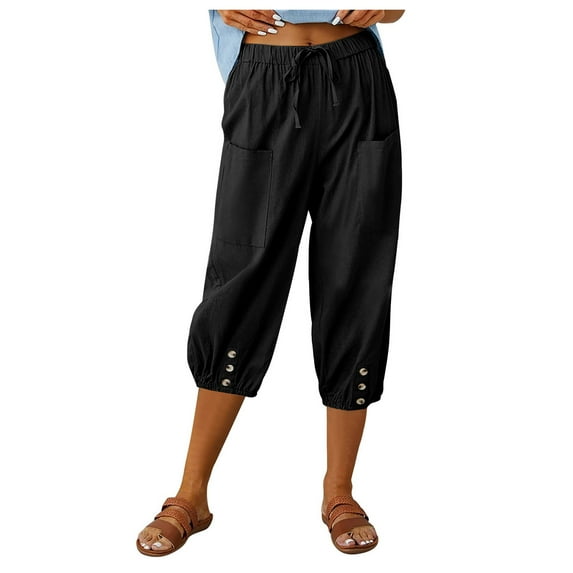 Shwomsmer Women's Pants Athletic Pants for Women Capri Pants for Women Plus Size Womens Elastic Waist Pants Trousers Pants for Women Women Summer Clothes