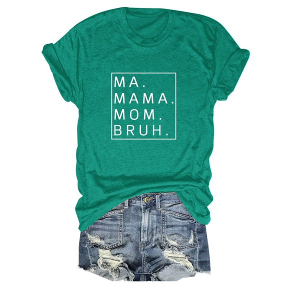 Shwomsmer Womens Summer Tops Loose Fit MA Mama Mom Bruh Letter Print Short Sleeve T Shirt Womens Long Sleeve T Shirts