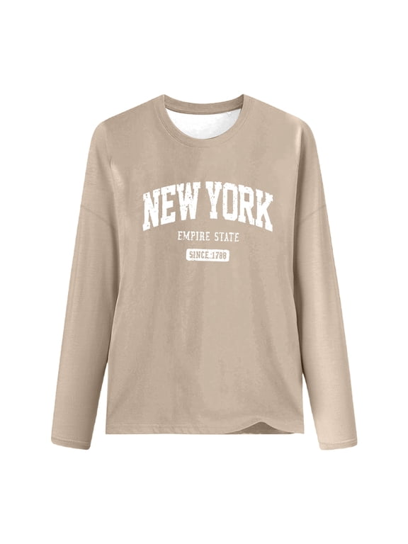 Womens Summer Tops Women Graphic Long Sleeve T Shirts Oversized Letter Print Tees Casual Crewneck Tunic Tops Dry Tech Shirts Women