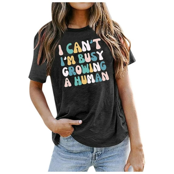 Shwomsmer Womens Summer Tops Women's Casual Teacher School Letter Printing Crew Neck Short Sleeve T Shirt Top Womens Long Sleeve Tees