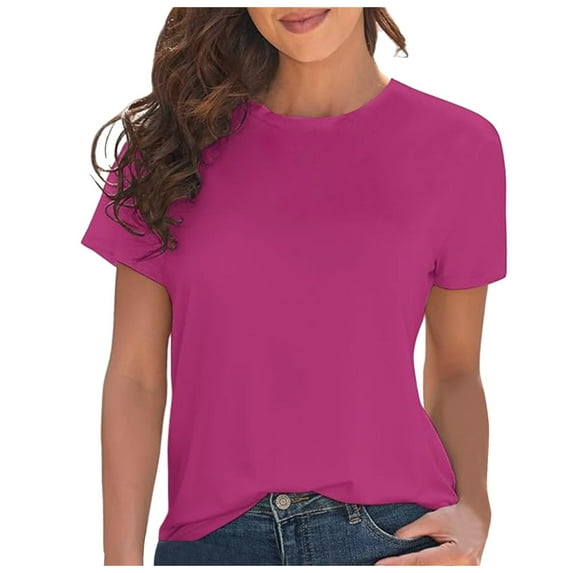 Shwomsmer Womens Summer Tops Basic T Shirts For Women Short Sleeve Casual Summer Tops Trendy Solid Loose Fit Tshirt Juniors Graphic Tops