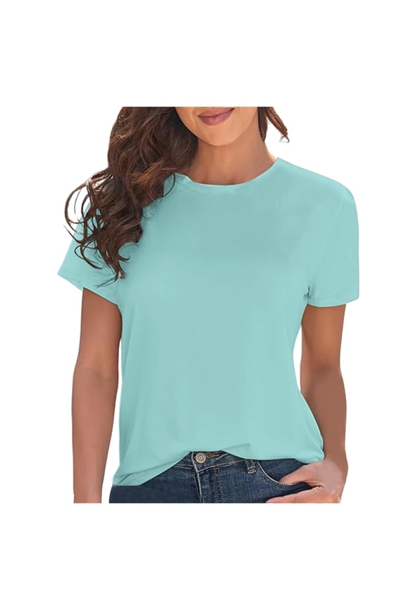 Womens Summer Tops Basic T Shirts For Women Short Sleeve Casual Summer Tops Trendy Solid Loose Fit Tshirt Juniors Graphic Tops