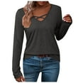 thumbnail image 1 of Shwomsmer Womens T Shirts Ladies' New V Neck Long Sleeve Solid Color Casual T Shirt Long Sleeves, 1 of 6