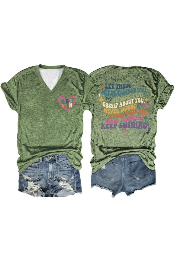 Womens T Shirts Women Summer Let Them Misunderstand You Letter Double Printed V Neck T Shirt Womens Loose Fit Tops