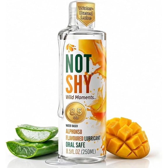 Not Shy Alphonso Mango Flavoured Lubricant – Water-Based Edible Lube with Fresh Aloe Vera, Oral Safe, Condom & Toy Compatible, Naturally Derived Ingredients, 250ml