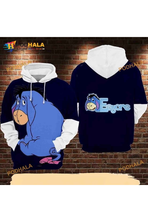 Shy Eeyore Blue And White All Over Print 3D Hoodie, T-Shirt Gifts