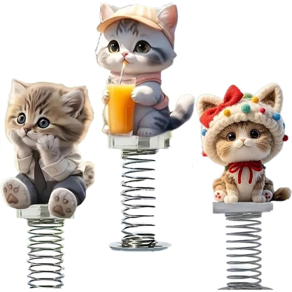 Shy Kitty Bobble, Cute 2D Acrylic Cat Bobbleheads,Funny Cat Ornaments, Fun Bouncing Shaking Dashboard Decor, 3 Styles, Great Gift for Cat Lovers