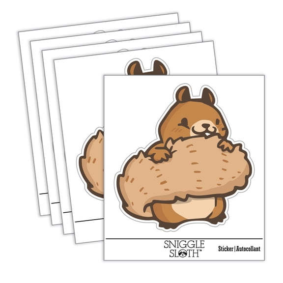 Shy Squirrel Hiding Behind Tail Car Window Bumper Water Bottle Phone Tablet Laptop Waterproof Vinyl Decal Sticker Set 5-Pack - Gloss Finish - 3.0"