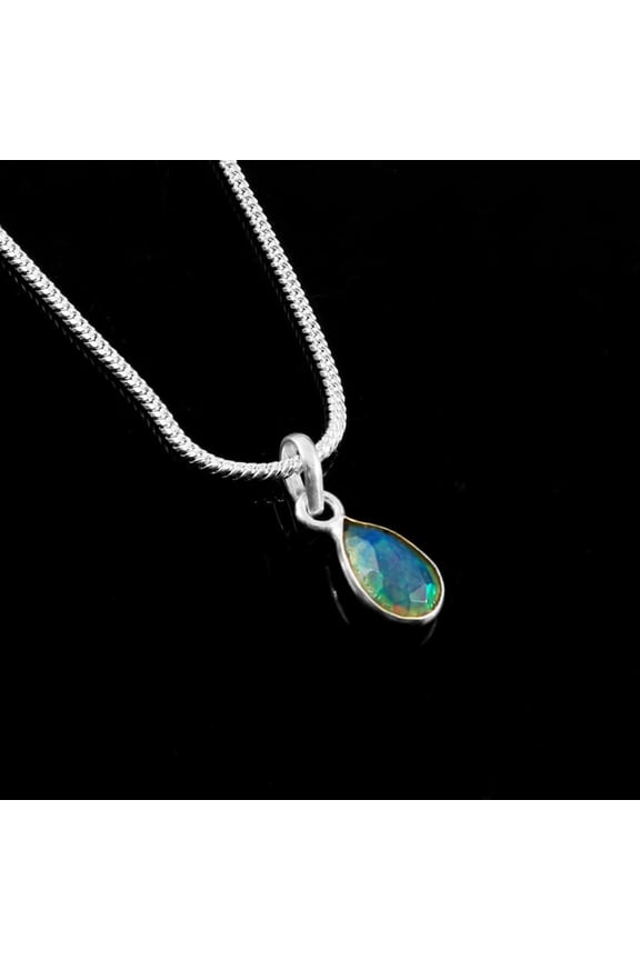 Shyamgesms Ethiopian Natural Black Fire Opal Gemstone Pendant Necklace Sterling
