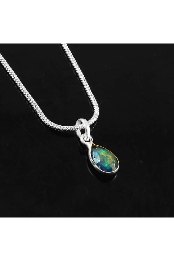 Shyamgesms Natural Ethiopian Opal Pendant, Sterling Silver White Fire Opal Necklace