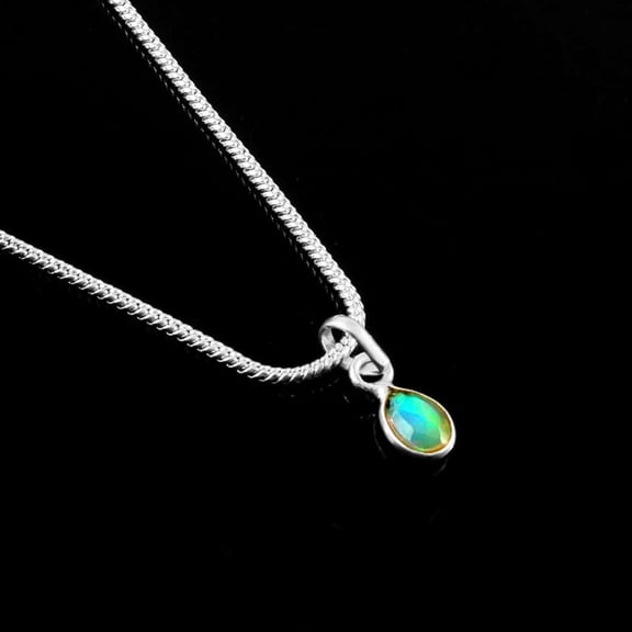 Shyamgesms Opal Necklace, Ethiopian Opal Pendant Sterling Oval Opal Necklace, October