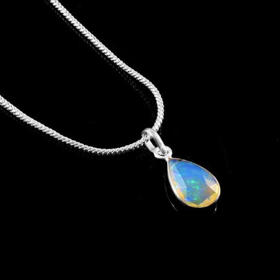 Shyamgesms Opal Necklace, Ethiopian Opal Pendant, Sterling Raw Opal Necklace, October