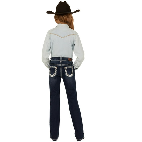 Shyanne Girls' Southwestern Floral Border Pocket Stretch Bootcut Jeans - SGSU23J5-BIG 16 REG