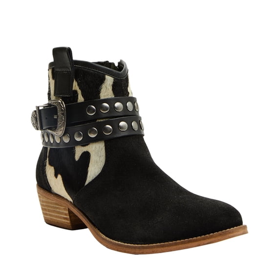 Shyanne Women's Bess Cow Print Western Booties Round Toe Black 8 M US