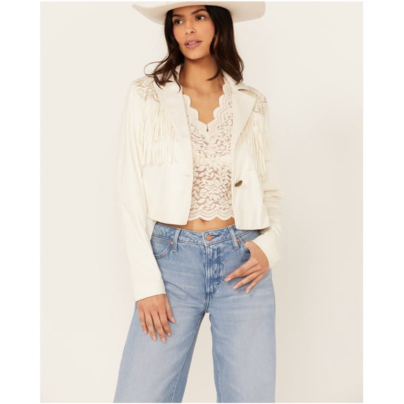 Shyanne Women's Embellished Fringe Faux Suede Blazer - SWSP24O34-CRM XX- US