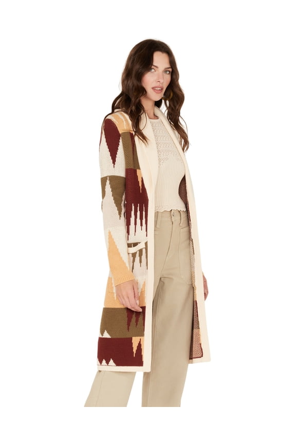 Women's Geo Print Duster Cardigan Ivory X-  US