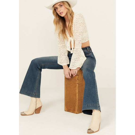 Shyanne Women's Lace Tie Front Bell Sleeve Top - SWSU24K68-CRM Medium US