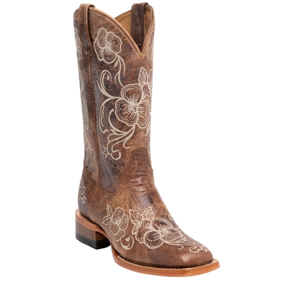 Shyanne Women's Women'S Lasy Floral Embroidered Western Boot Broad Square Brown 7 1/2 CW  US