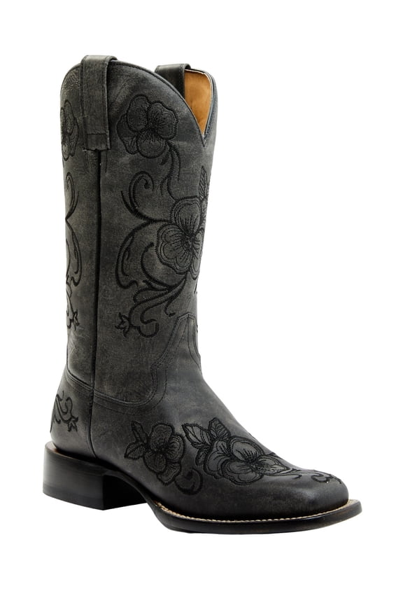 Women's Lasy Western Boot Broad Square Toe Black 10 M US