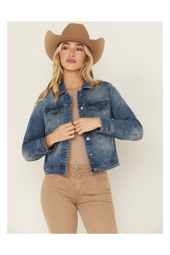 Women's Leland Medium Wash Cropped Stretch Denim Jacket - SWHO24O54-MDW US