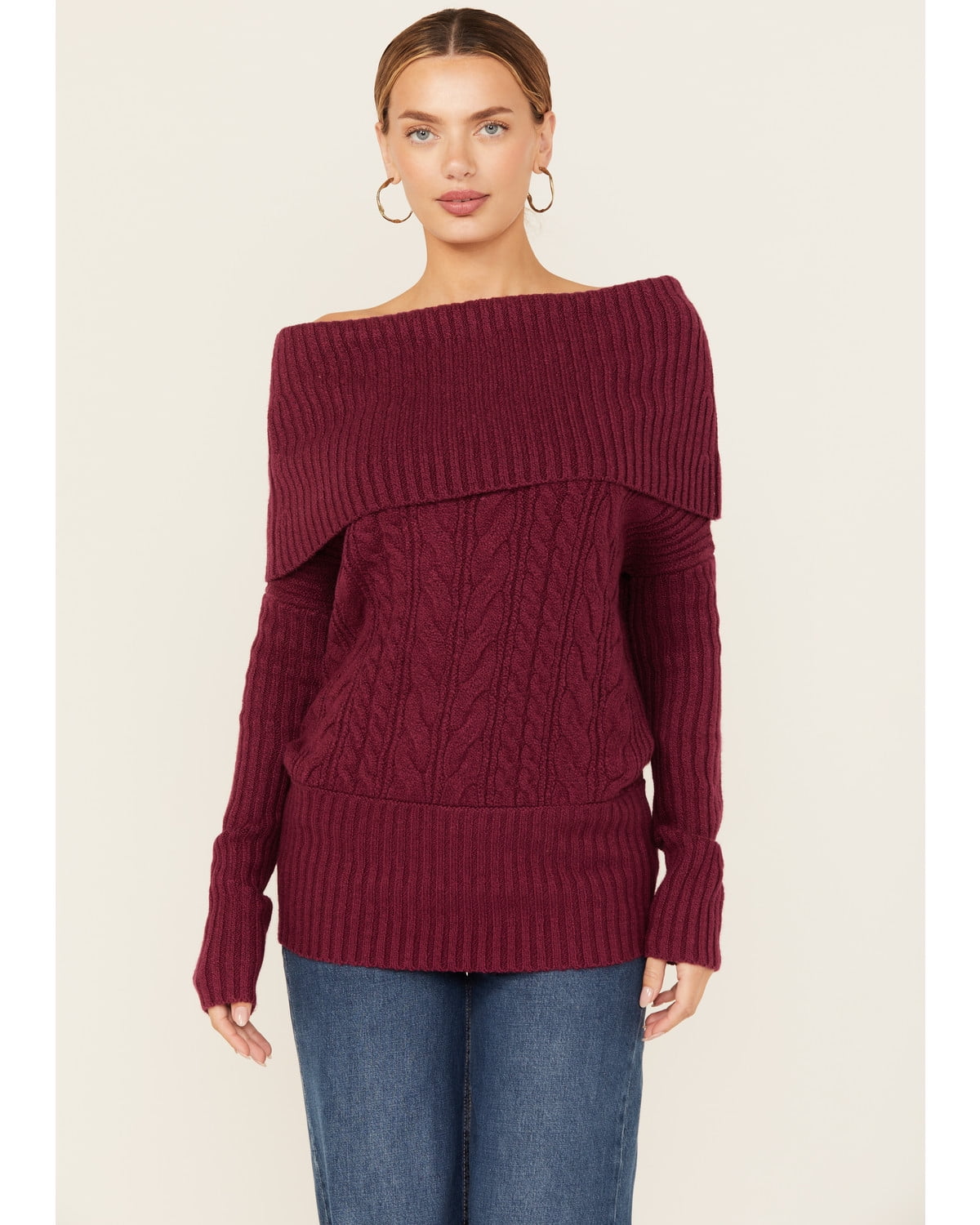 Nellie Off Shoulder Cable Knit Sweater main image 0