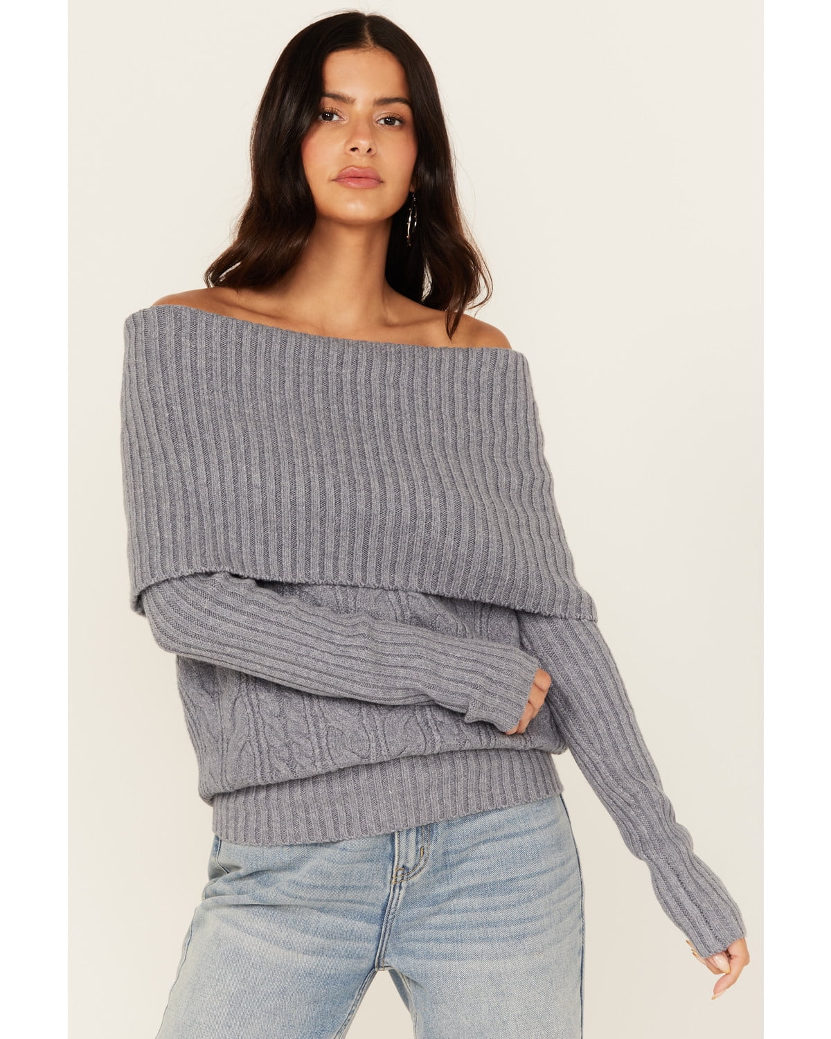 off the shoulder cable knit sweater dress