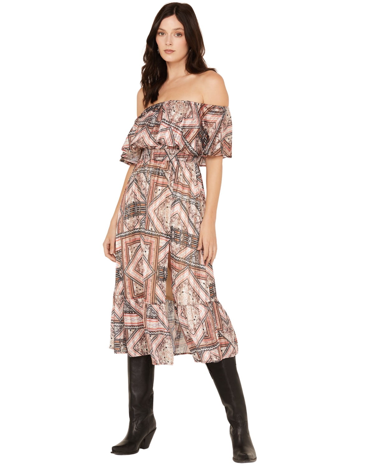 Nynette Dress - Metallic Ruffle Shoulder Dress with Drop Waist main image 1