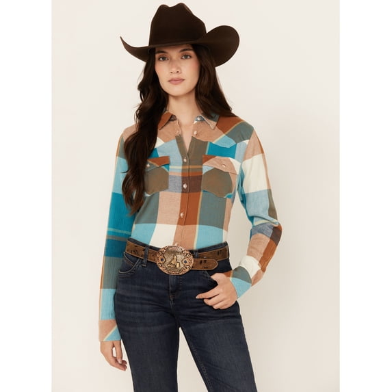 Shyanne Women's Plaid Print Long Sleeve Button-Down Western Shirt - SRSU24W48-CRML Medium US