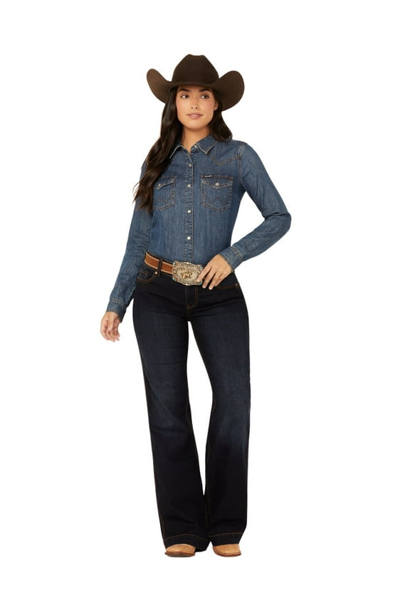 Women's Tess Mid Rise Trouser Performance Stretch Denim Jeans Dark Wash 31W x 32L