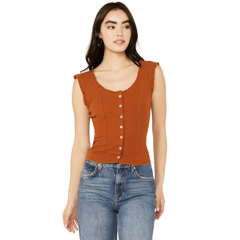 Shyanne Women's Pointelle Button Front Sweater Shirt Pecan Large US 