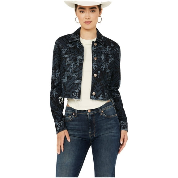 Shyanne Women's Printed Cropped Frayed Jacket - SWFA23O99 Medium  US