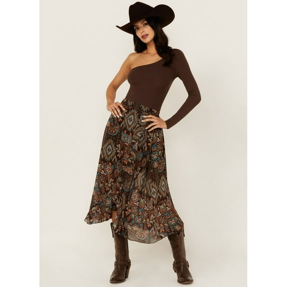 Shyanne Women's Printed Ruffle Midi Skirt - SWSU24S80-DKBN X-