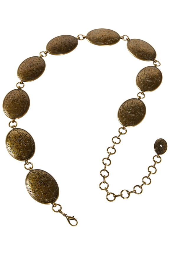 Women's Rust Copper Oval Floral Scroll Concho Chain Belt - SASU22BT8