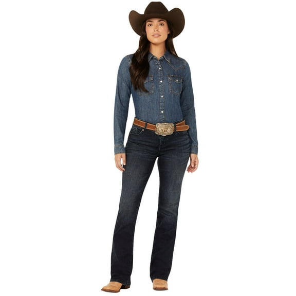 Shyanne Women's Shay Mid Rise Bootcut Performance Stretch Denim Jeans Dark Wash 29W x 32L