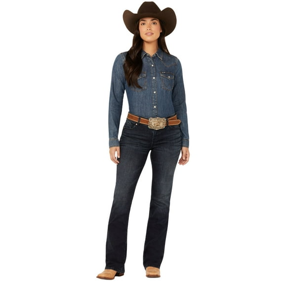 Shyanne Women's Shay Mid Rise Bootcut Performance Stretch Denim Jeans Dark Wash 35W x 32L